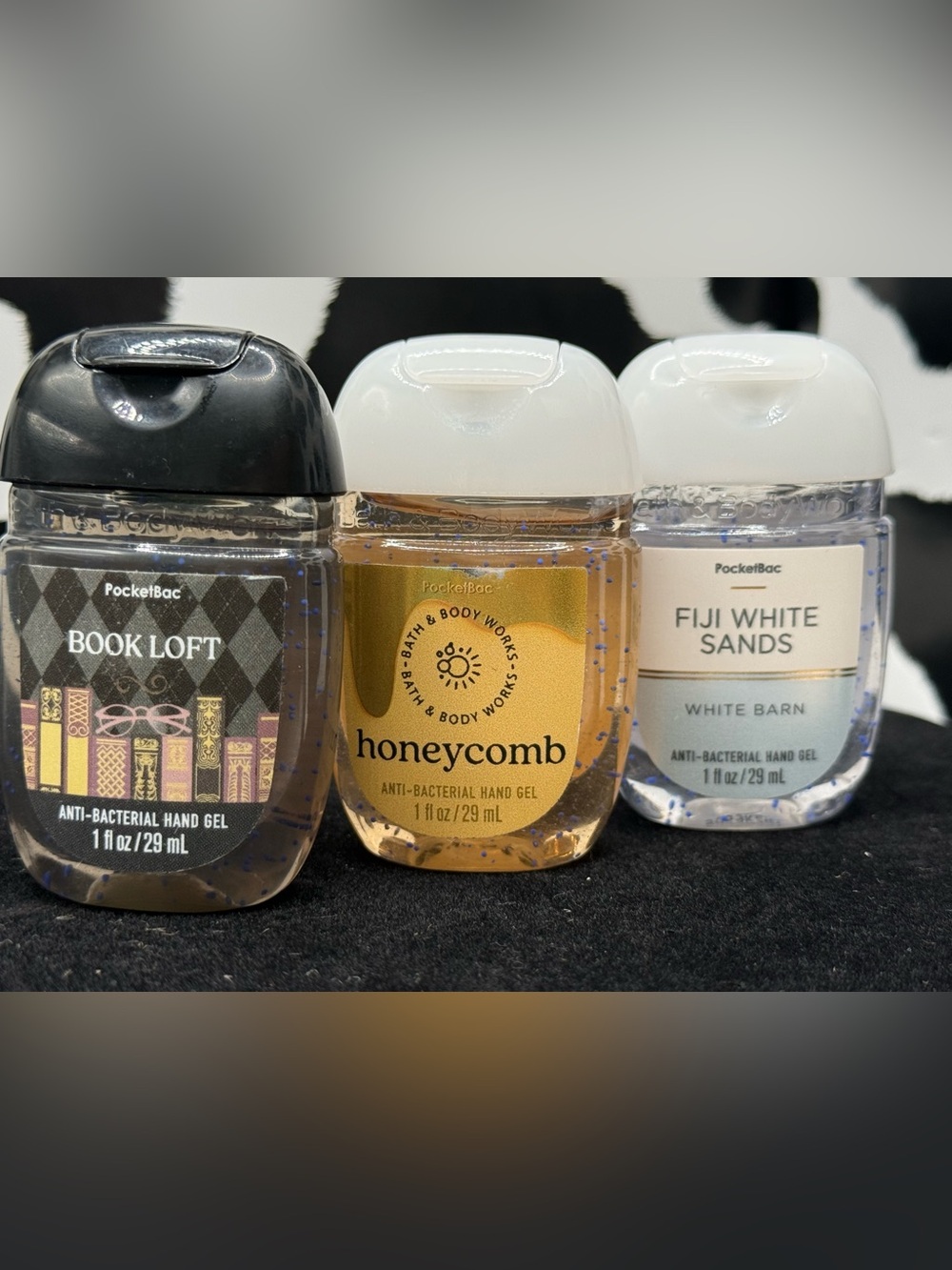 Bath & Body Works 3 PocketBac Hand Gels — Black, Gold, White